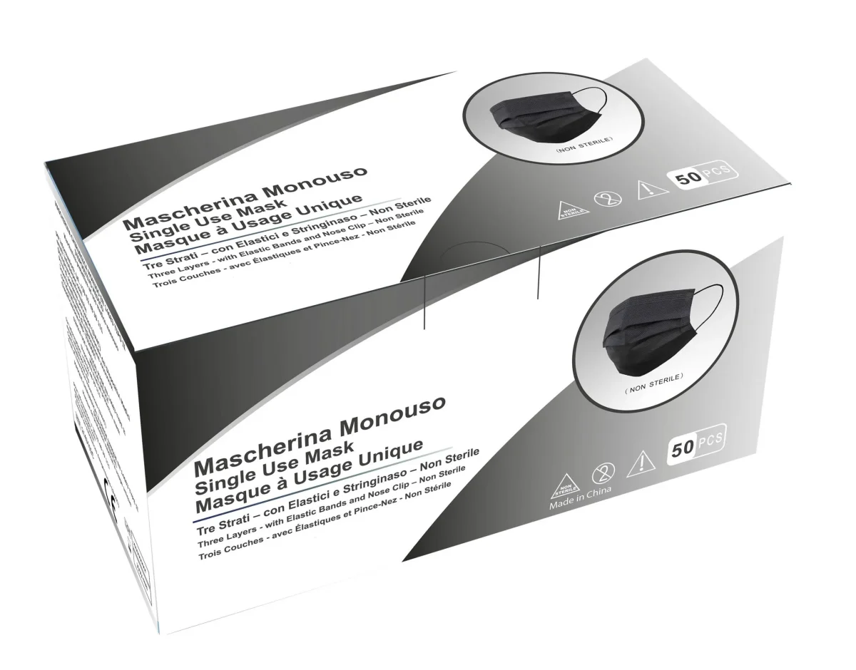 Confezione 50 mascherine chirurgiche monouso NERE Certificate – Dispositivo Medico Tipo 2 - immagine 5