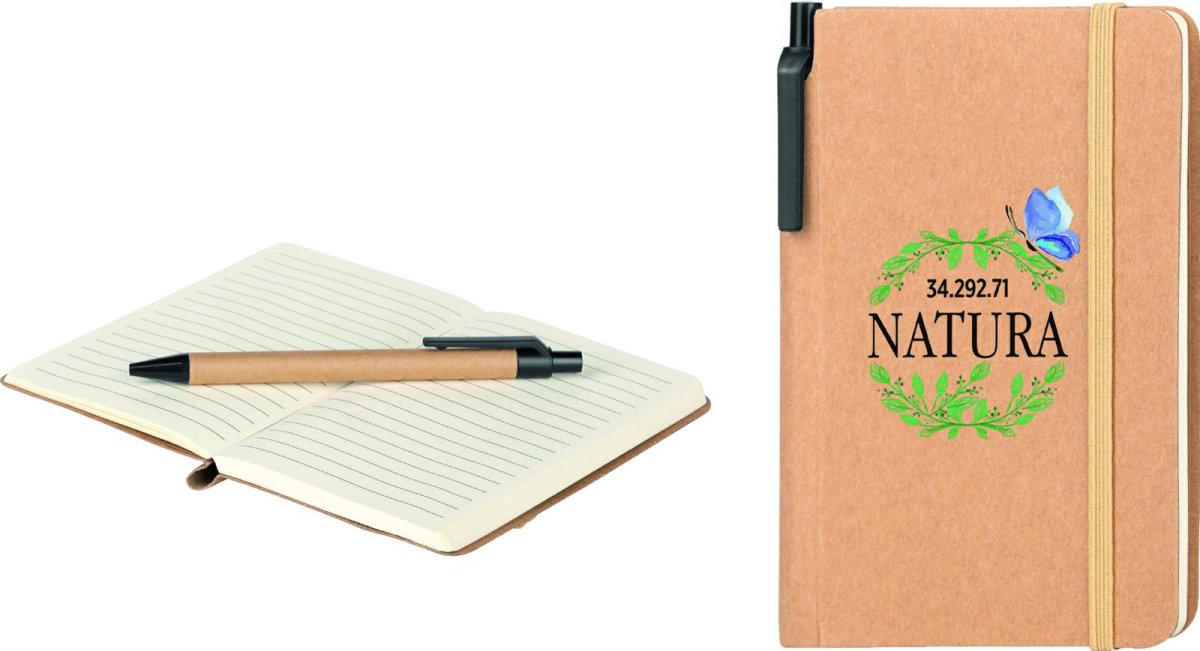 BLOCCO NOTES IN CARTONCINO BIODEGRADABILE A6 CON PENNA - immagine 2