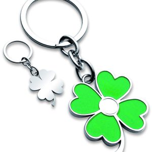PORTACHIAVI QUADRIFOGLIO IN METALLO E LACCA VERDE
