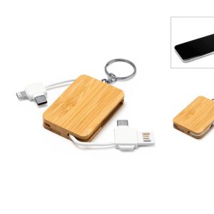 PORTACHIAVI IN BAMBOO CON CAVO DI RICARICA E MICRO USB
