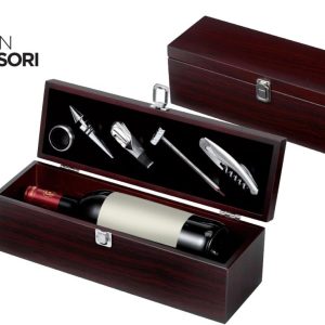 Cassetta portabottiglia in legno con set enoteca