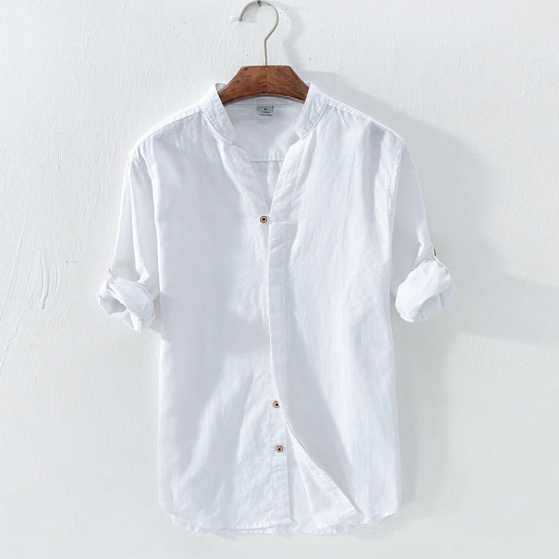 Camicia Coreana in Lino - Old Money® - immagine 4