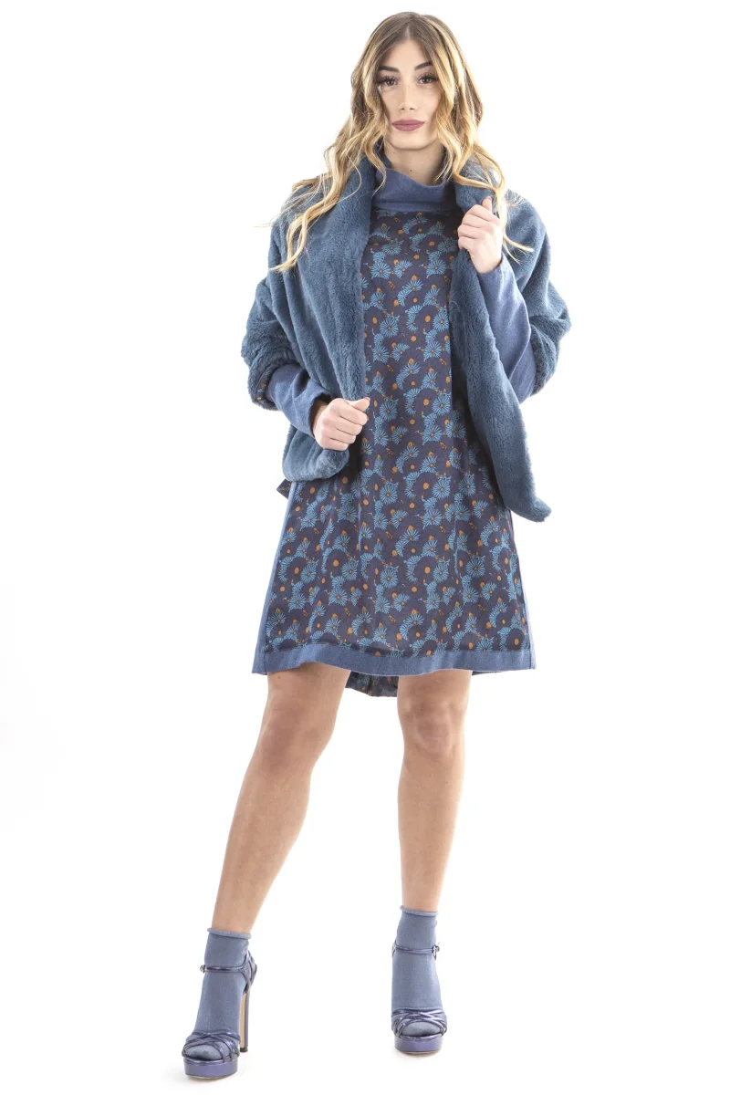 Tessuto raso di seta pura a fantasia floreale colore blu - immagine 6