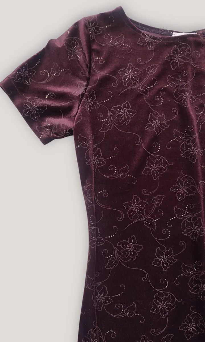 Abito corto in velluto bordeaux da donna maniche staccate - immagine 5