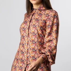 Camicia donna floreale oversize maniche a sbuffo