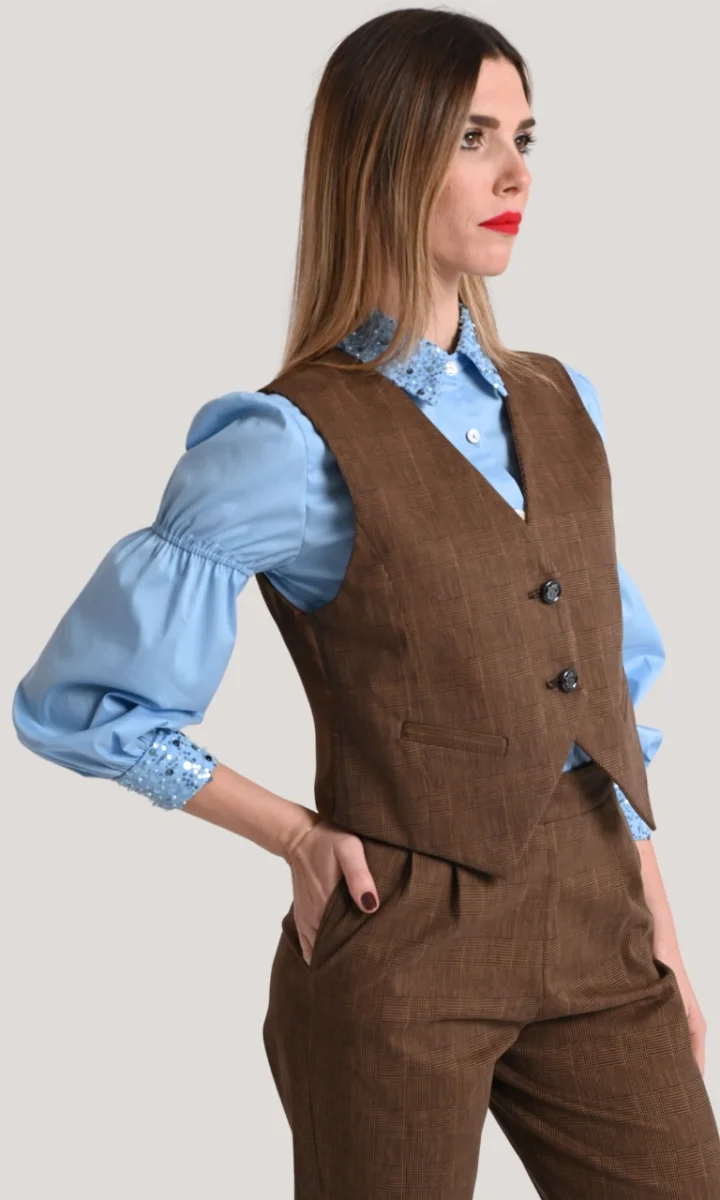 Camicia manica a palloncino celeste da donna elegante - immagine 3