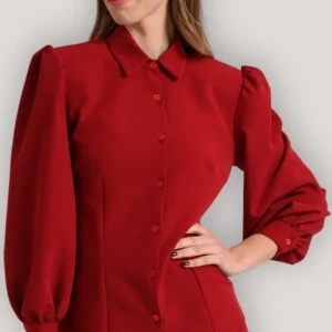 Camicia rossa elegante donna manica a palloncino lunga