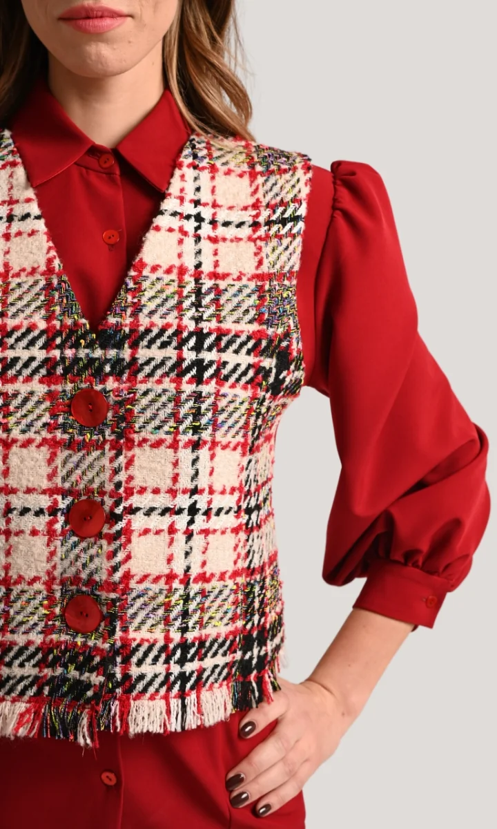 Camicia rossa elegante donna manica a palloncino lunga - immagine 3