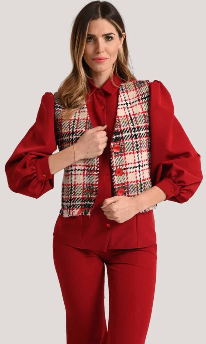 Camicia rossa elegante donna manica a palloncino lunga - immagine 4