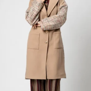 Cappotto donna cammello sartoriale in lana e tweed