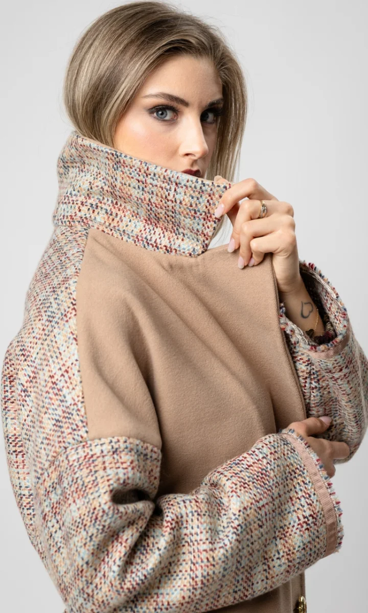 Cappotto donna cammello sartoriale in lana e tweed - immagine 3