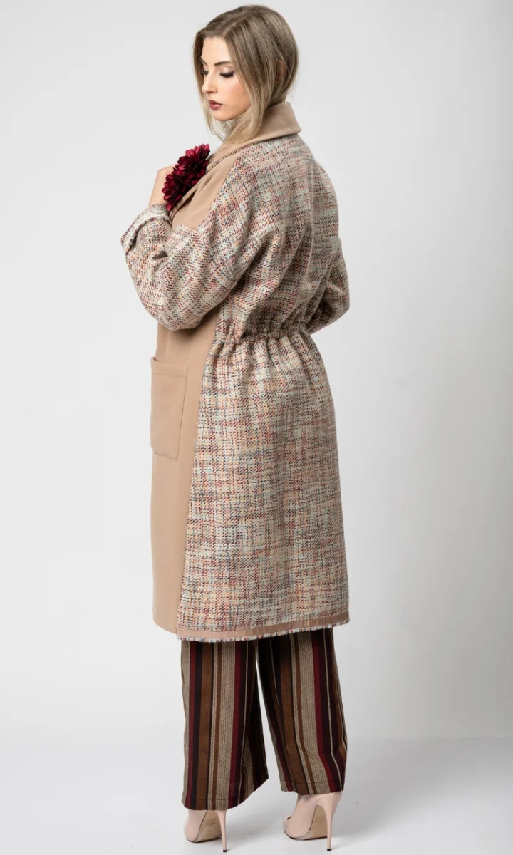 Cappotto donna cammello sartoriale in lana e tweed - immagine 4