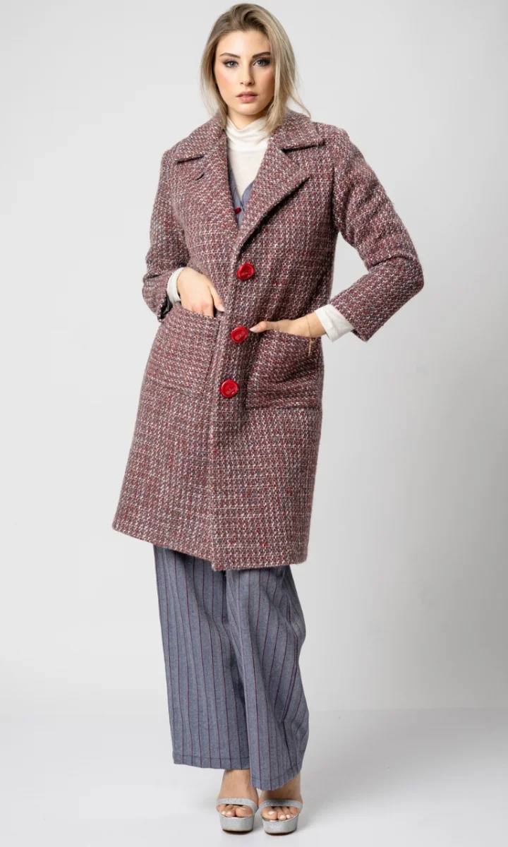 Cappotto sartoriale donna lana tweed rosso elegante - immagine 2