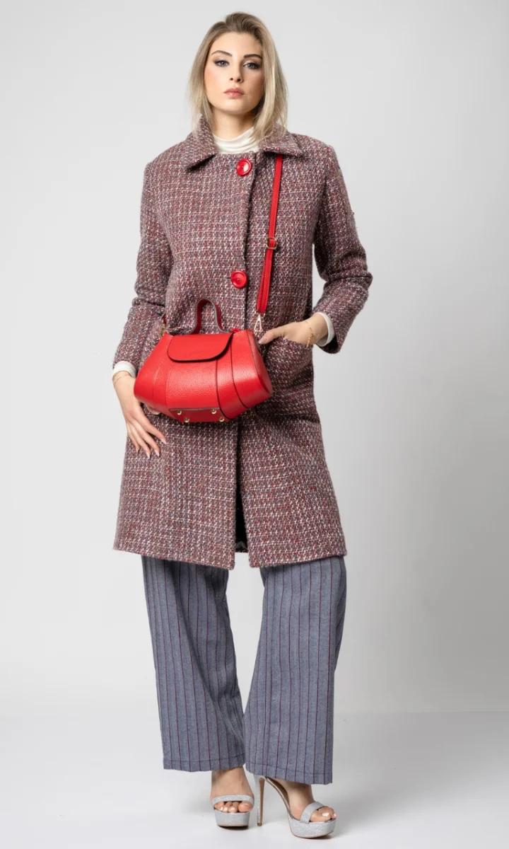 Cappotto sartoriale donna lana tweed rosso elegante - immagine 5
