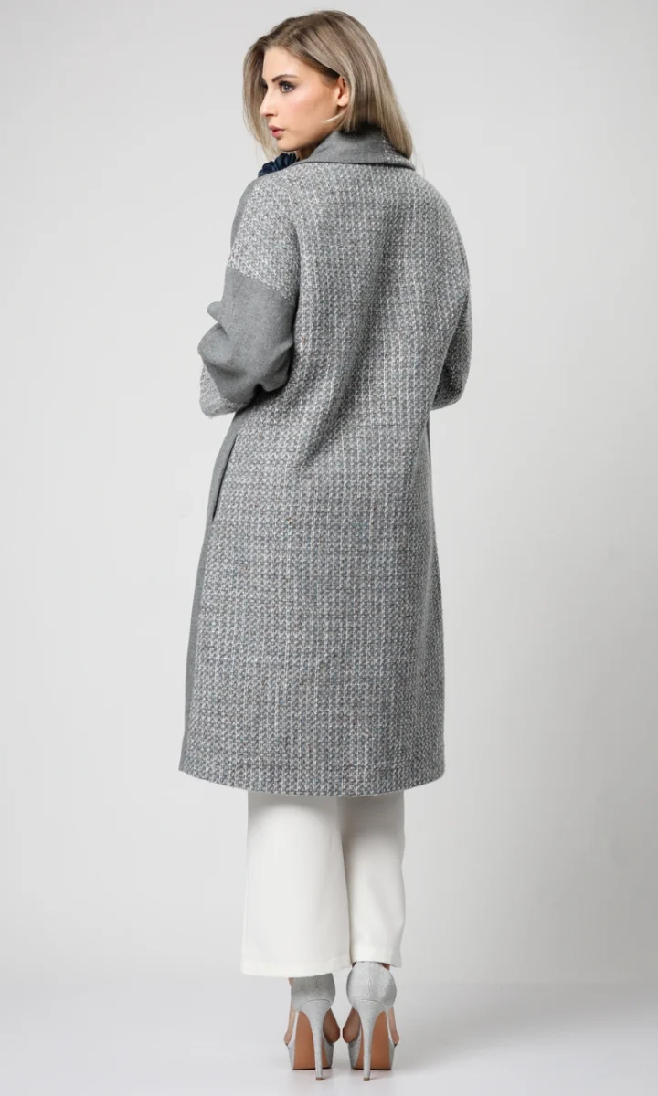 Cappotto sartoriale donna in lana tweed celeste - immagine 5