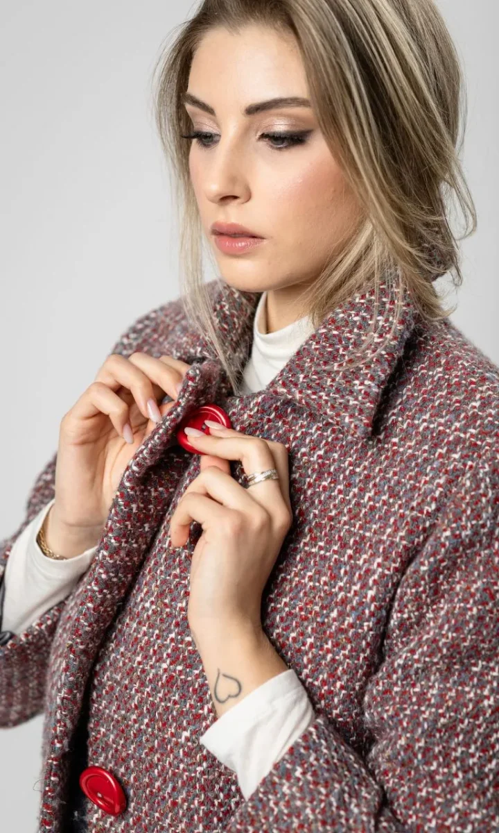 Cappotto sartoriale donna in tweed rosso elegante - immagine 3