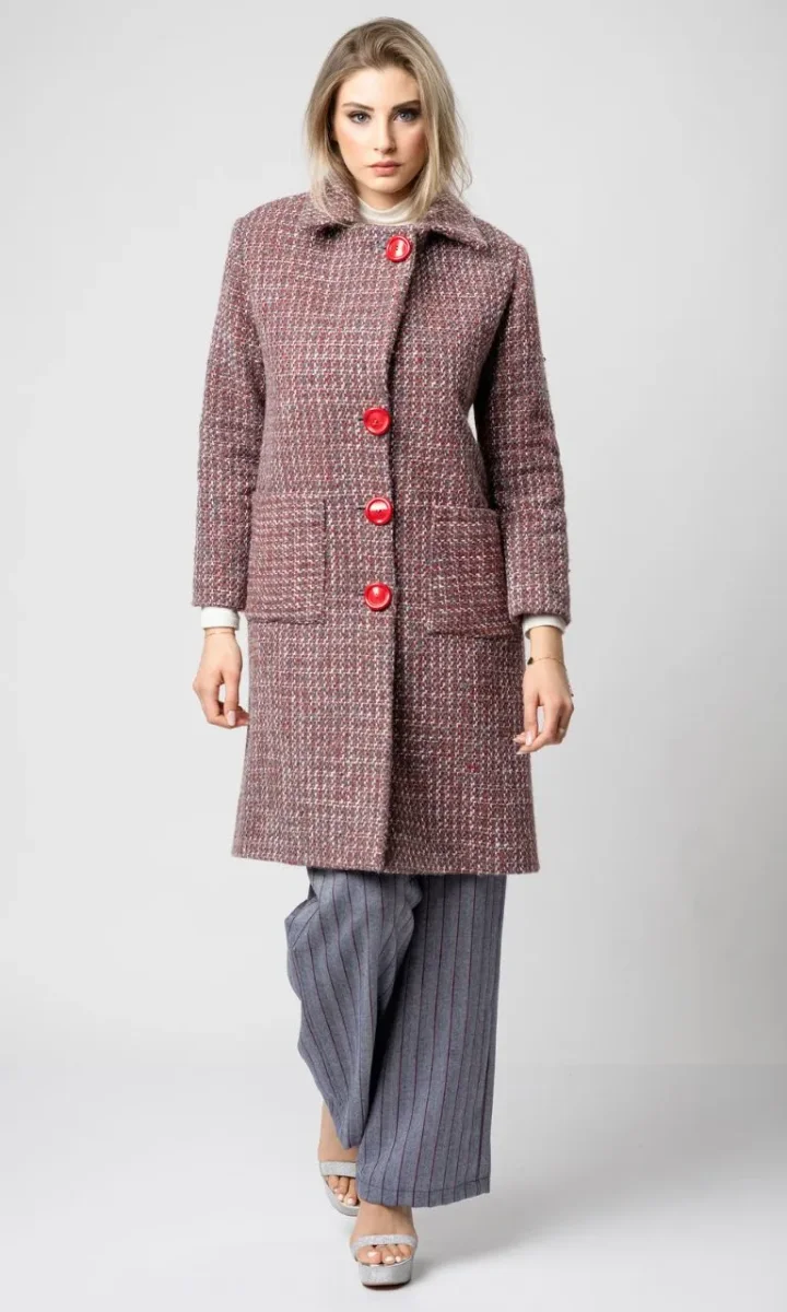Cappotto sartoriale donna in tweed rosso elegante - immagine 4