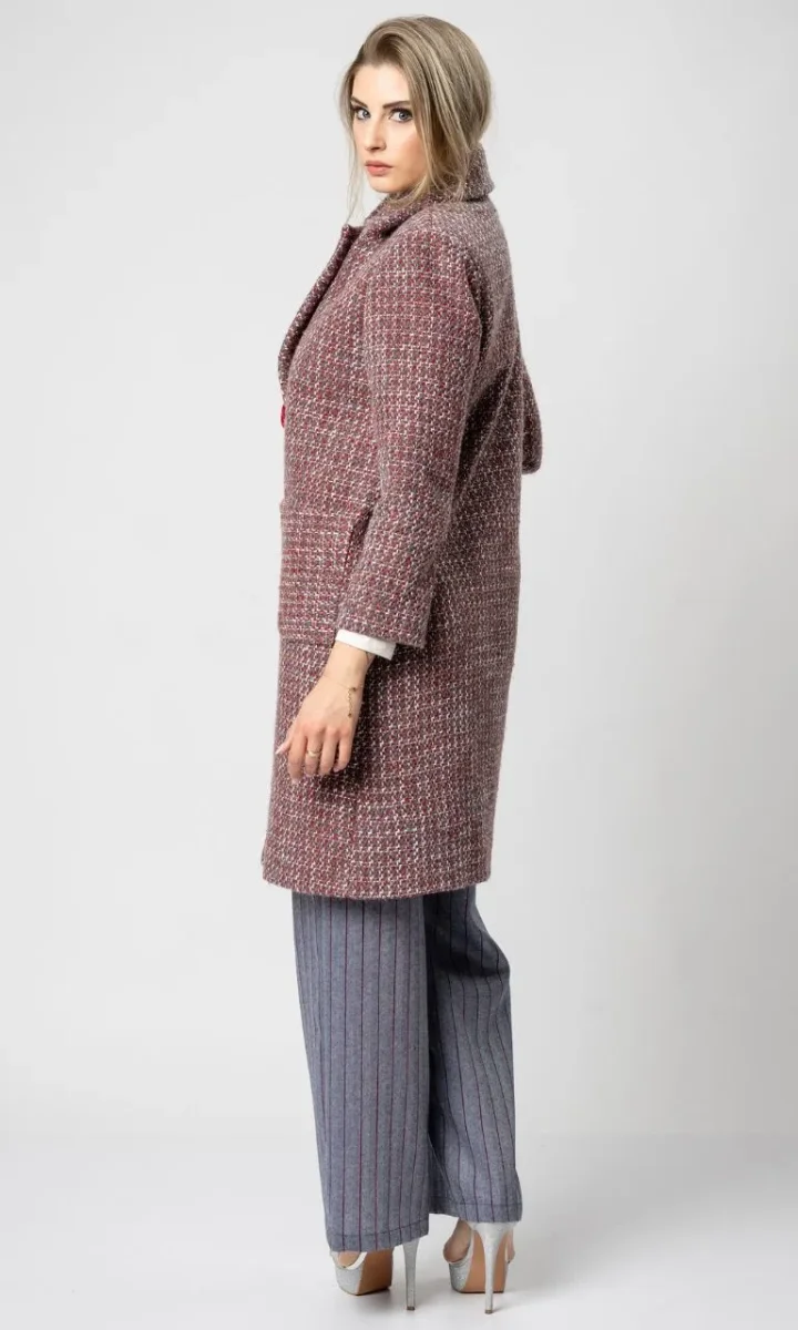Cappotto sartoriale donna in tweed rosso elegante - immagine 5
