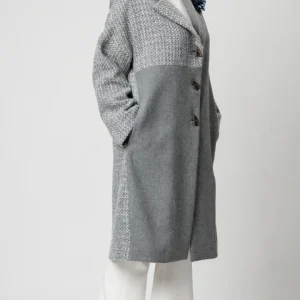 Cappotto sartoriale donna in lana tweed celeste