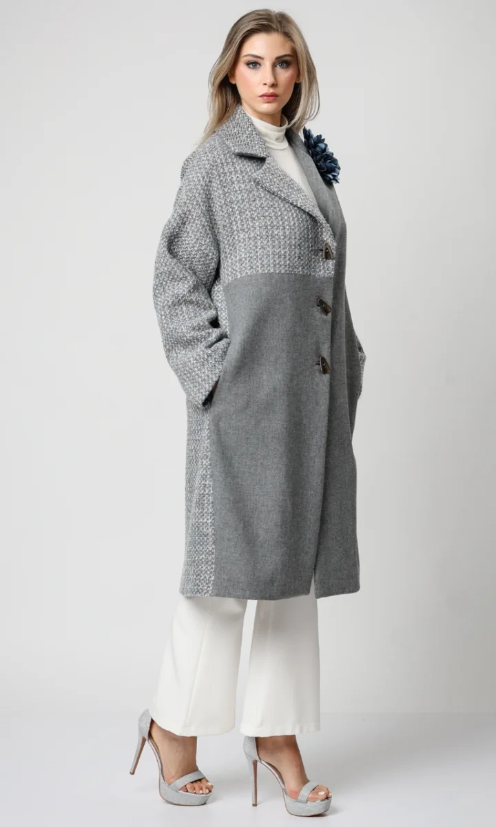 Cappotto sartoriale donna in lana tweed celeste - immagine 2