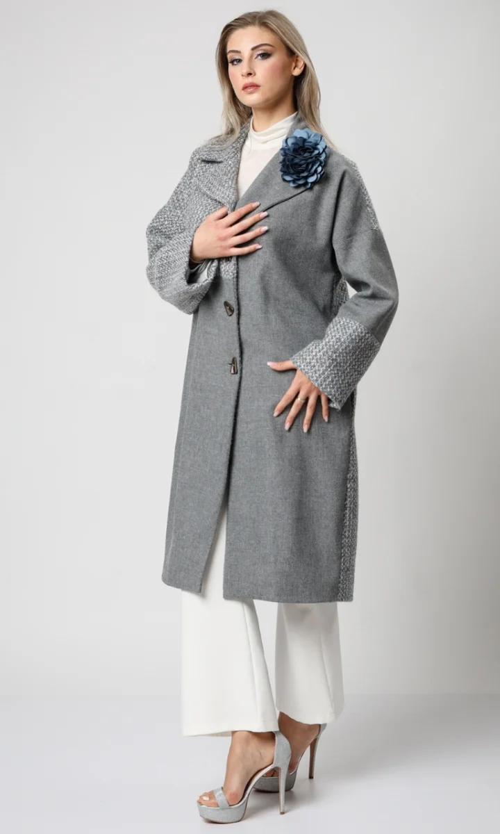 Cappotto sartoriale donna in lana tweed celeste - immagine 4