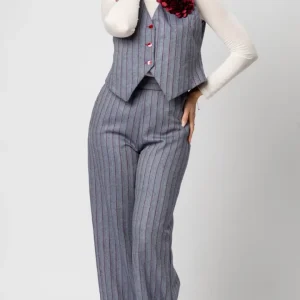 Completo donna elegante a righe con gilet e pantalone palazzo