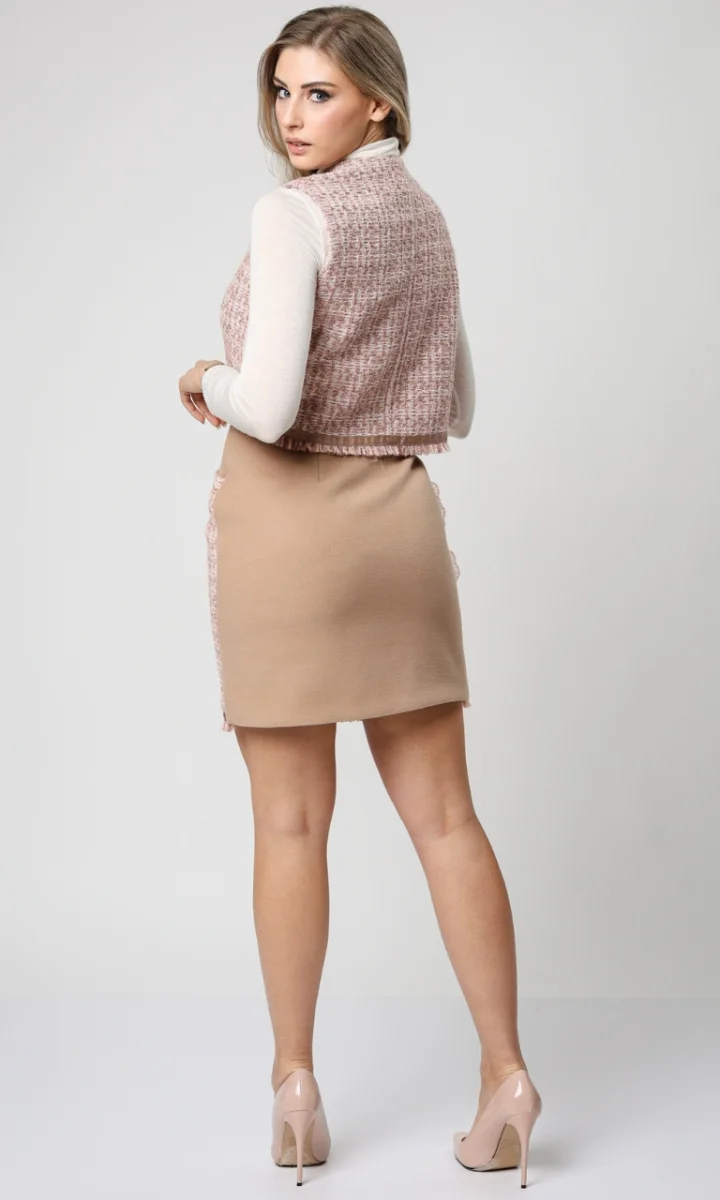Completo donna elegante gonna tubino rosa e gilet tweed - immagine 5