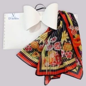 Foulard colorato a fiori rettangolare in 100% seta con borsa regalo