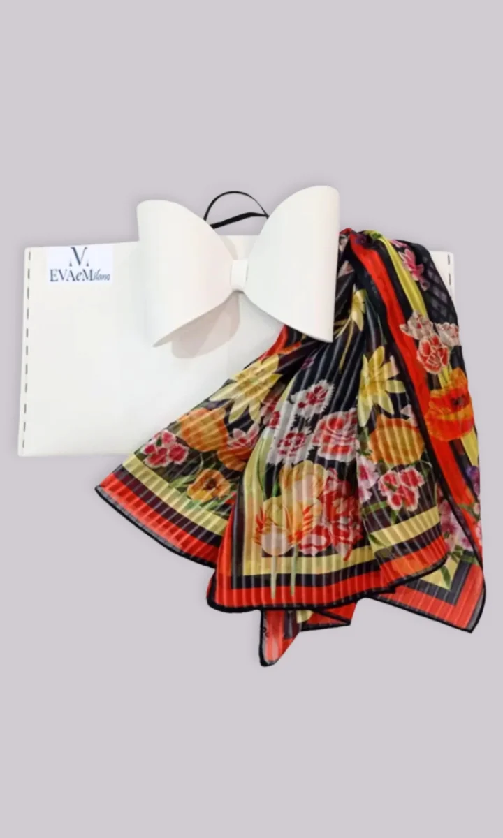 Foulard colorato a fiori rettangolare in 100% seta con borsa regalo - immagine 2
