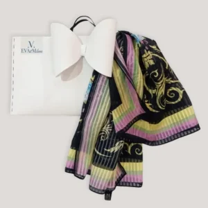 Foulard colorato a fiori rettangolare in 100% seta con borsa regalo