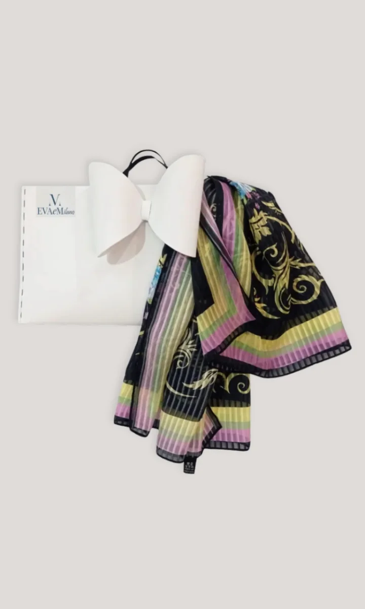 Foulard colorato a fiori rettangolare in 100% seta con borsa regalo
