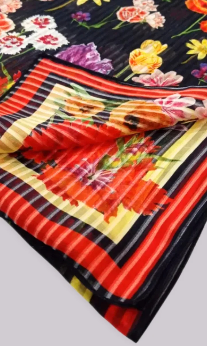 Foulard colorato a fiori rettangolare in 100% seta con borsa regalo - immagine 4