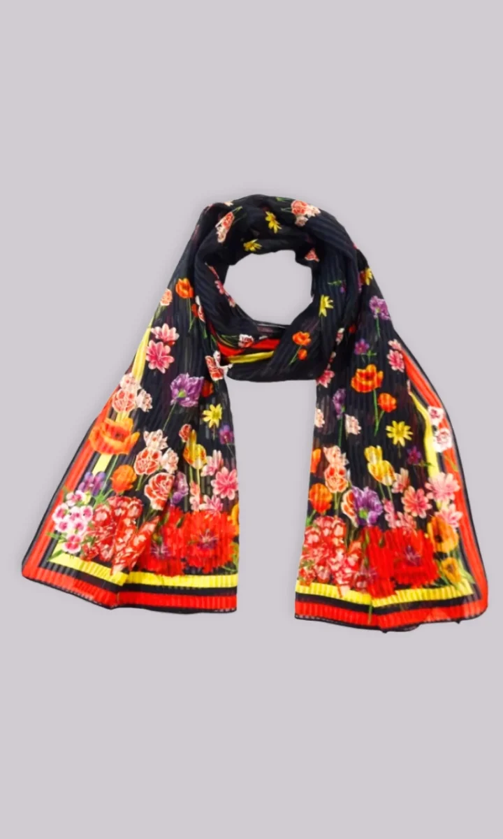 Foulard colorato a fiori rettangolare in 100% seta con borsa regalo - immagine 5