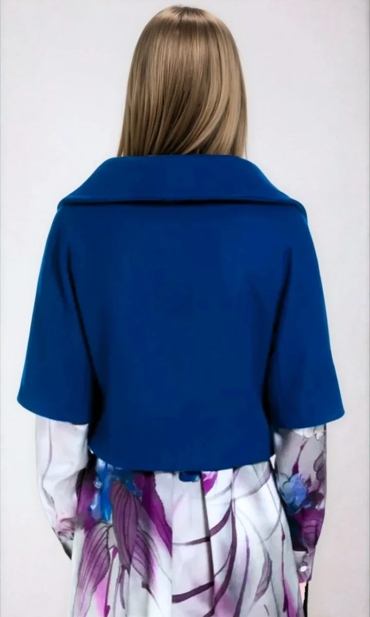 Giacca corta donna in panno di lana colore blu elettrico - immagine 3