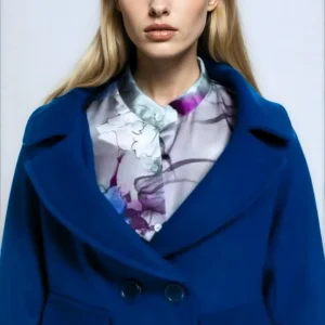 Giacca corta donna in panno di lana colore blu elettrico