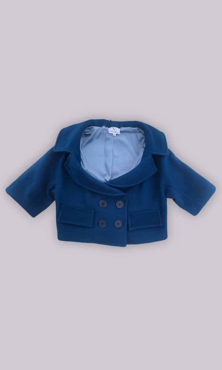 Giacca corta donna in panno di lana colore blu elettrico - immagine 5