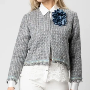 Giacca tweed donna celeste