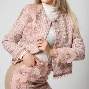 Giacca tweed donna rosa cipria