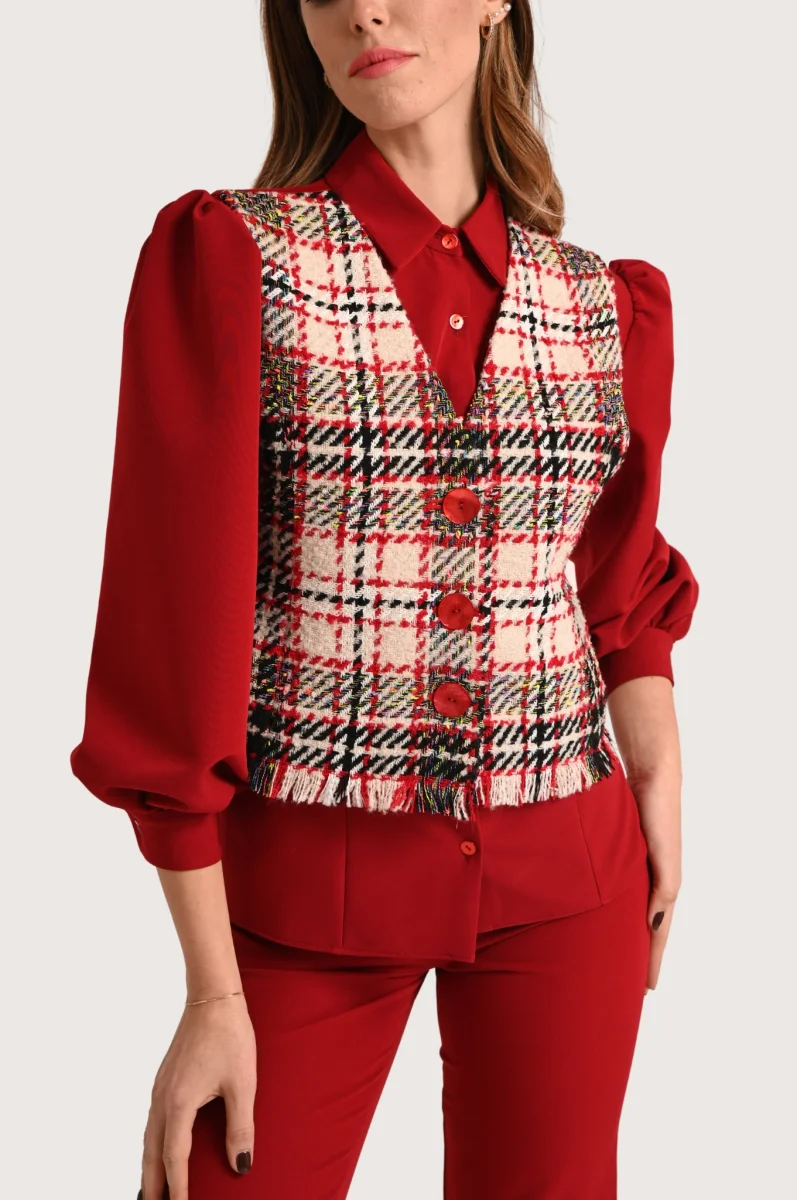 Gilet smanicato da donna elegante in tessuto tartan