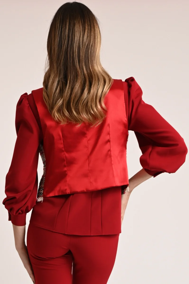 Gilet smanicato da donna elegante in tessuto tartan - immagine 4