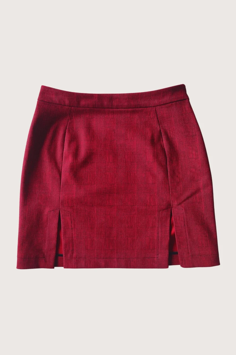 Gonna con spacco davanti rossa a tubino corta principe di galles - immagine 3