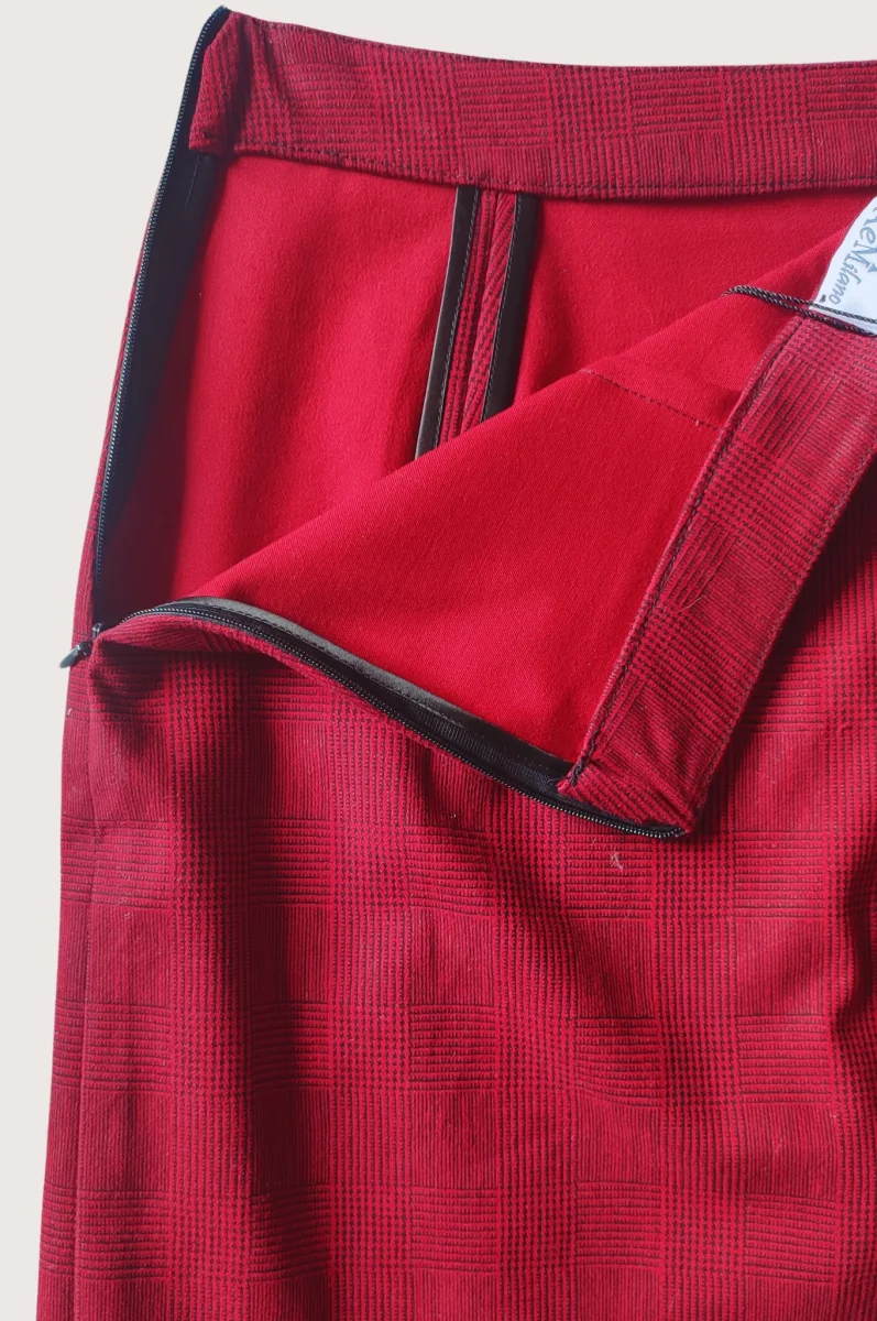 Gonna con spacco davanti rossa a tubino corta principe di galles - immagine 5