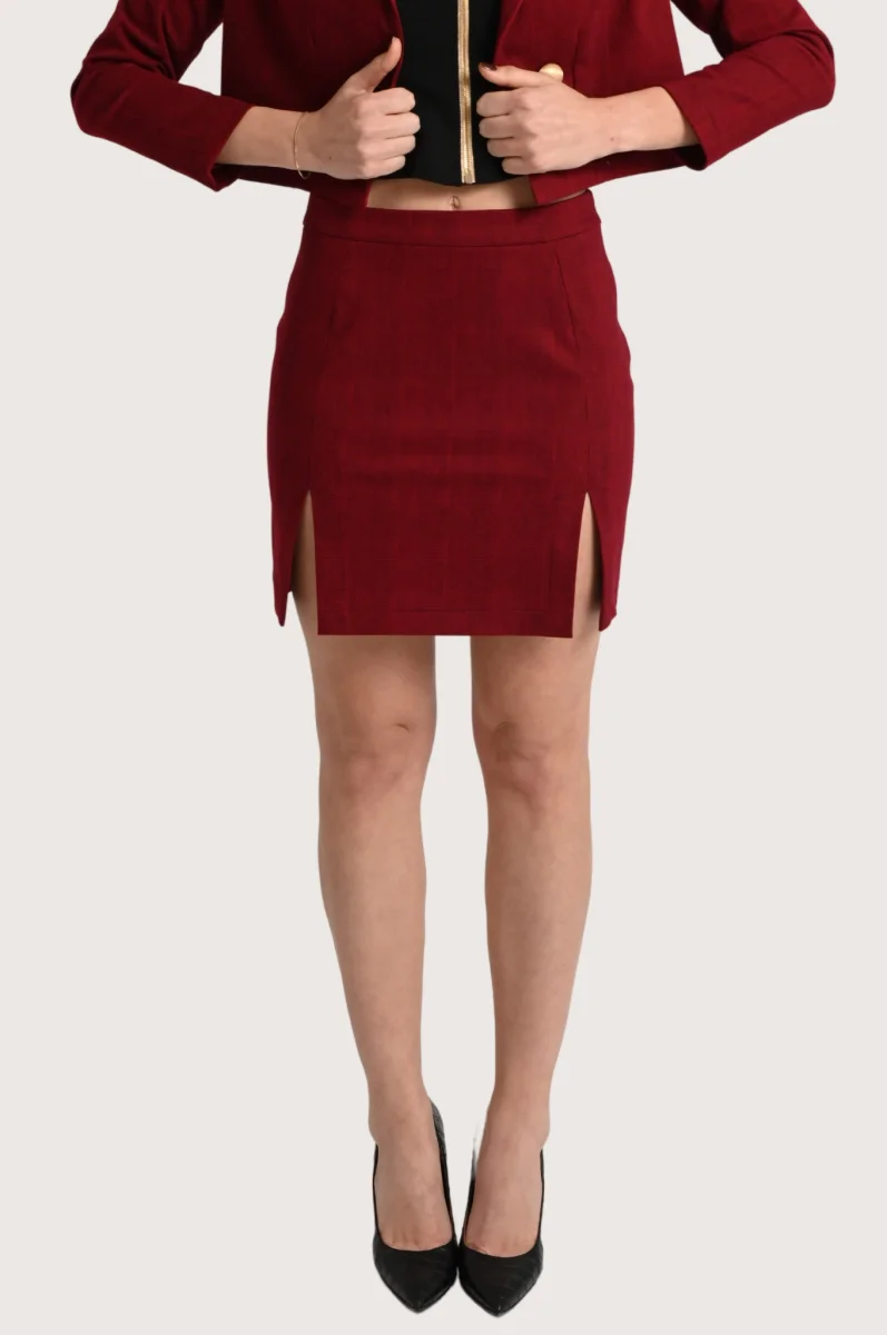 Gonna con spacco davanti rossa a tubino corta principe di galles - immagine 2