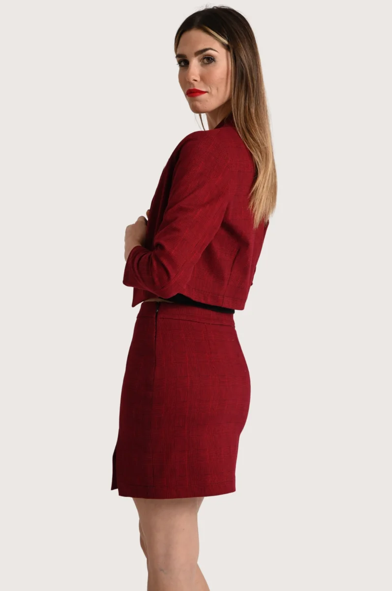Gonna con spacco davanti rossa a tubino corta principe di galles - immagine 4