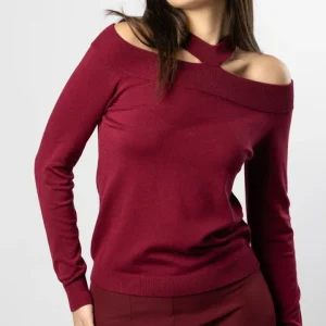 Maglia donna bordeaux in pura lana merinos antipilling