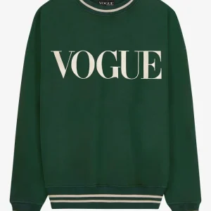VOGUE Sweatshirt Green Embroidered Cream Logo