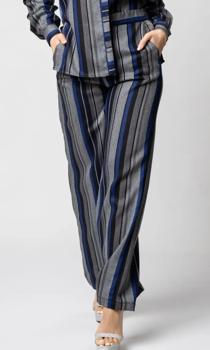 Pantalone a righe donna palazzo elegante vita alta - immagine 3