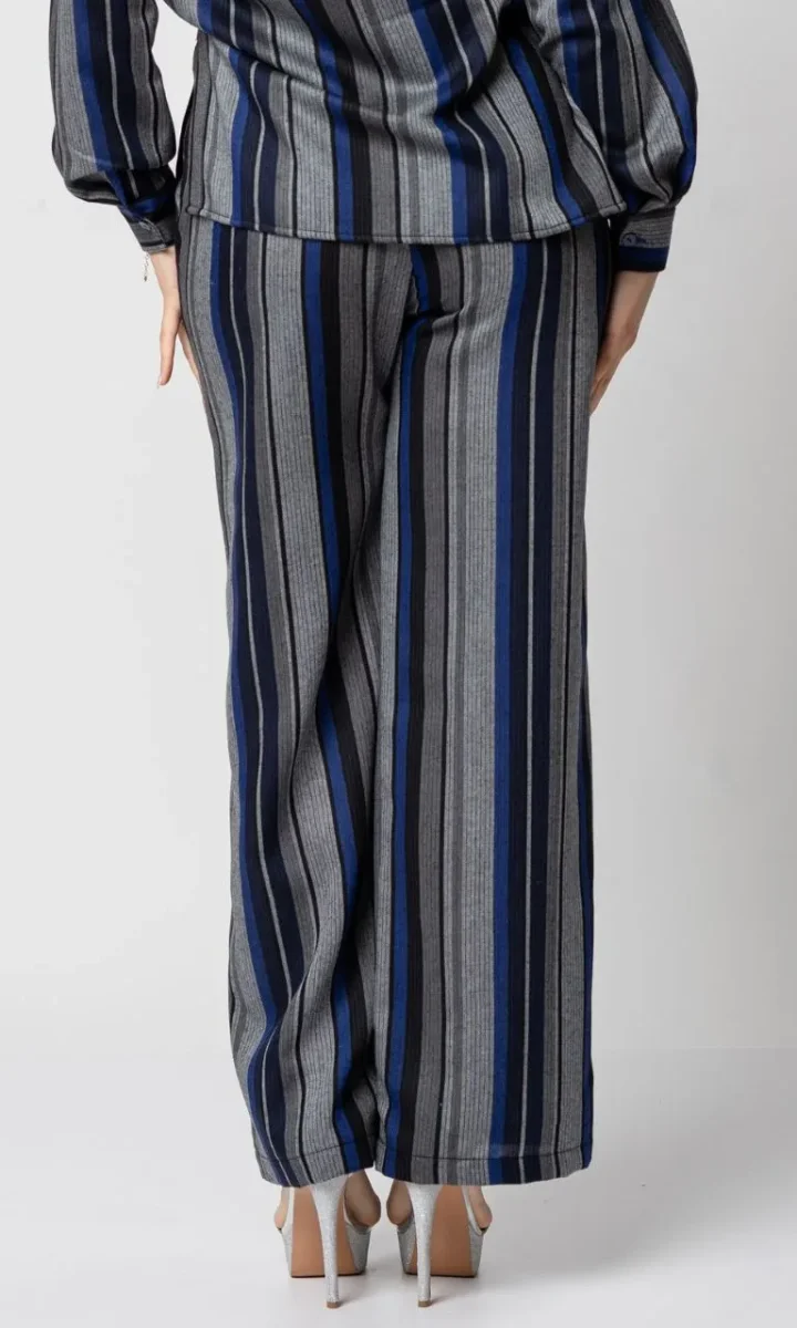 Pantalone a righe donna palazzo elegante vita alta - immagine 5