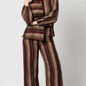 Pantalone a righe donna palazzo elegante bordeaux e marrone