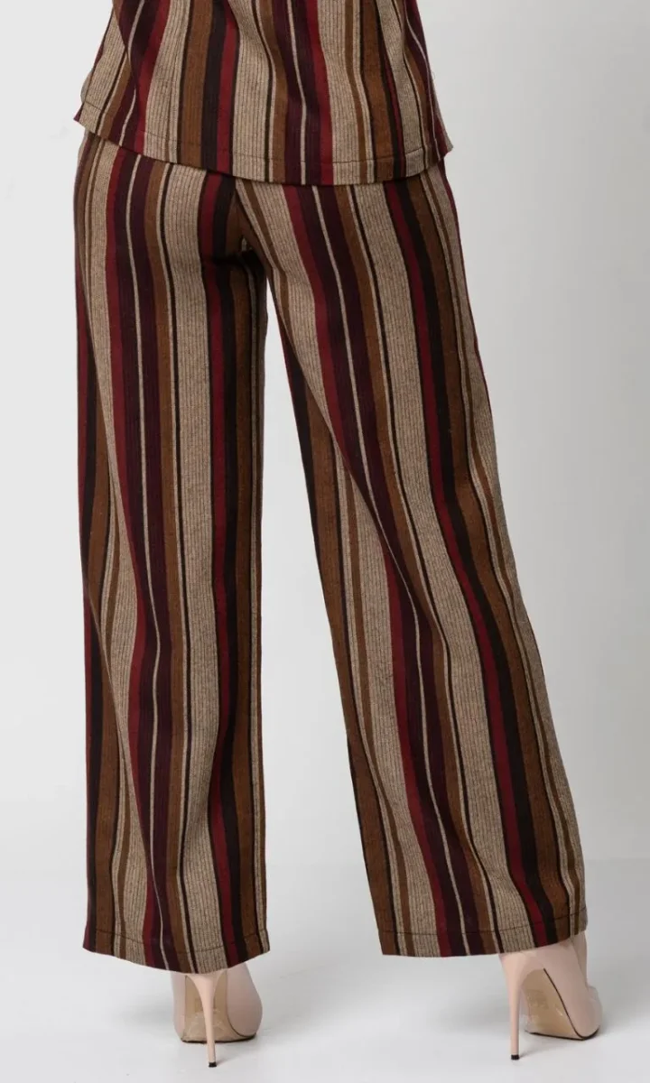 Pantalone a righe donna palazzo elegante bordeaux e marrone - immagine 5